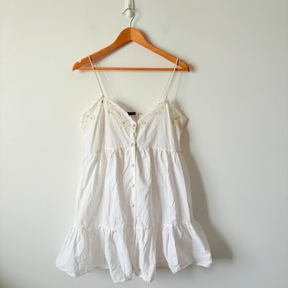 Zara Embroidered Poplin Ruffle Hem Short Dress White Size Large Blogger Fav - Picture 10 of 14